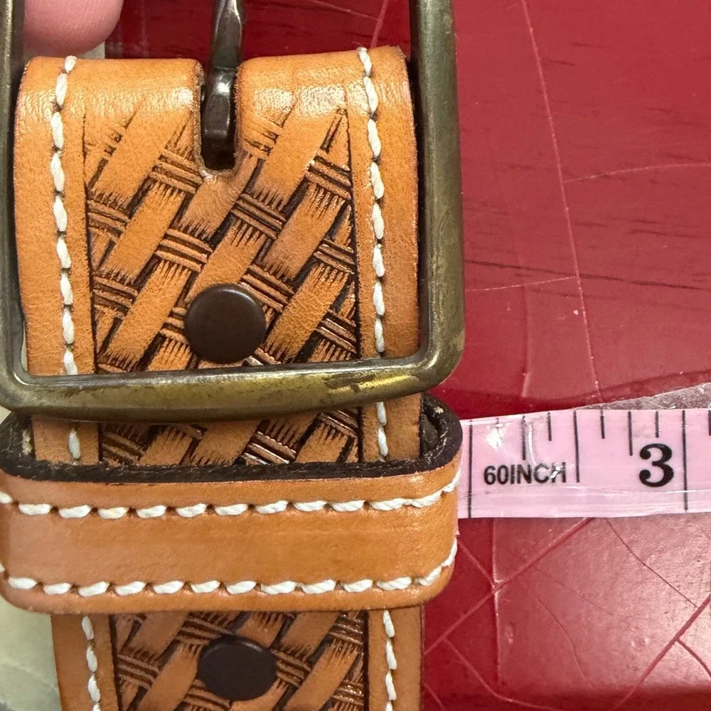 Tex Tan Western CowBasketweave Belt Mens 40 Brown Laced Leather USA Vintage‎